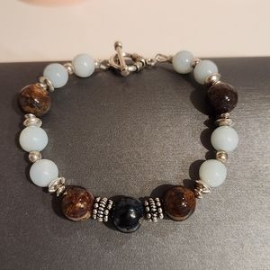 Genuine Sterling Silver / Amazonite & Pietersite "AA" Grade Bracelet